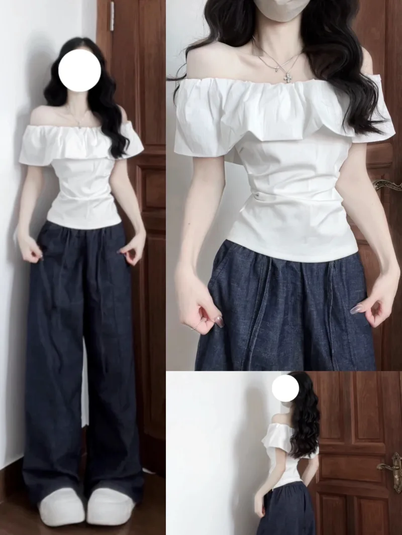 Áo Kiểu Trễ Vai Phối Bèo Bèo Nhún Chiết Eo Tôn Dáng Style Hàn Quốc Ngọt Ngào