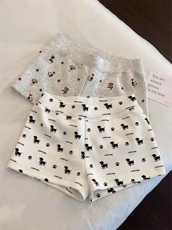 Quần Short Ngủ / Quần Mặc Nhà In Họa Tiết Cún Cùng Dấu Chân Bàn Chân Chó Dễ Thương Style Hàn Quốc