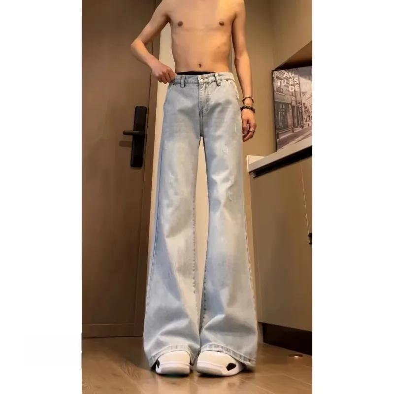 Quần Jeans Nam/Unisex Vải Mềm Dáng Loa Nhẹ Ống Rộng Dài Phủ Gót Style Mỹ Vintage Hack Chân