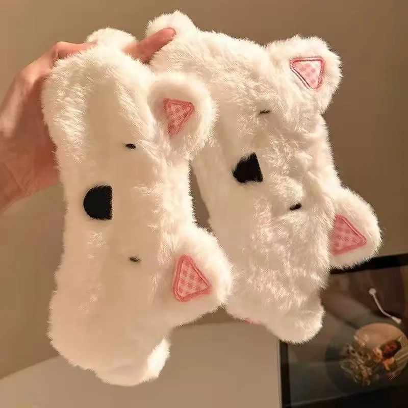 Mặt Nạ Bịt Mắt Ngủ Bằng Lông Cừu / Lông Bông Hình Chó Westie (West Highland White Terrier) Cản Sáng Dễ Thương